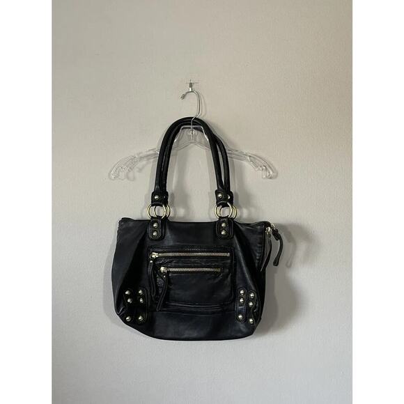 Linea Pelle Black Leather Front Zippers Luxury Gold Hardware Purse Bag READ - Picture 1 of 16